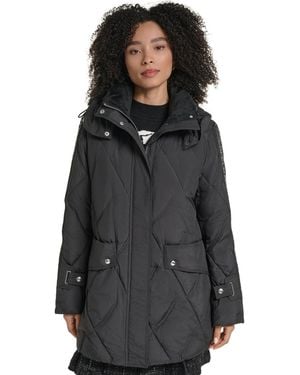 KARL LAGERFELD Hooded A-line Puffer Coat - Black