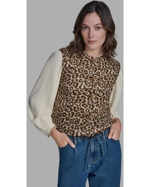 BCBGMAXAZRIA Button Front Leopard Vest Sweater - Blue