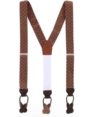 Trafalgar Signature Logo Silk Leather Button End Suspenders - Brown