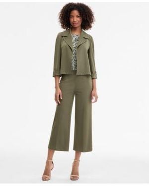 Anne Klein Pull On Cropped Pants Printed Cap Sleeve Blouse 3 4 Sleeve Open Front Jacket - Green