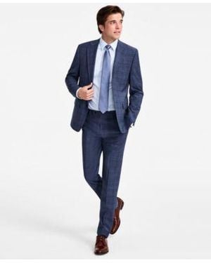 Calvin Klein Slim Fit Wool Blend Plaid Suit Separates - Blue