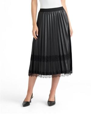 Ellen Tracy Pleated Lace Trim Skirt - Black