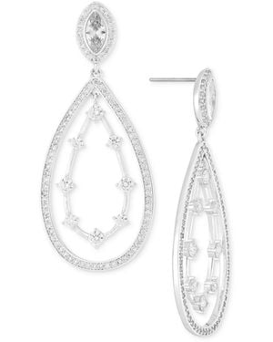 Anne Klein Silver-tone Cubic Zirconia Navette Rounded Stone Orbital Earrings - White