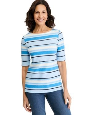 Style & Co. Printed Elbow Sleeve Boatneck Top - Blue