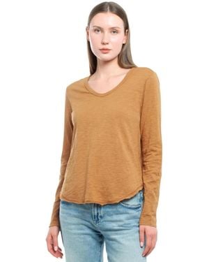 Wilt Long Sleeve V-neck Raw Hem Shirttail Tee - Blue