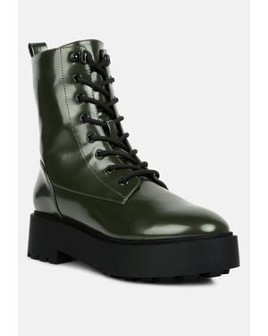 LONDON RAG Molsh Faux Leather Ankle Biker Boots - Green