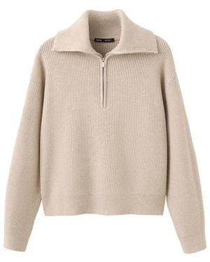 Mango Contrasting Zipper Collar Sweater - Natural