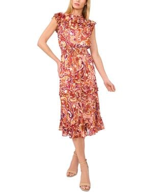 Cece Smocked-waist Ruffle-trim Midi Dress - Red