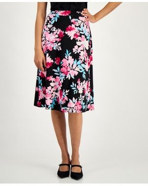 Kasper Printed A-line Skirt - Red