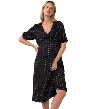 Ingrid & Isabel Ingrid + Isabel Maternity Polka-dot Ruffle V-neck Puff-sleeve Midi Dress - Black