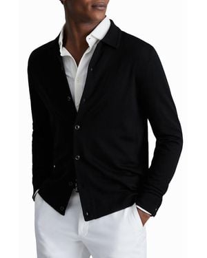 Reiss Merino Wool Button-through Cardigan - Black