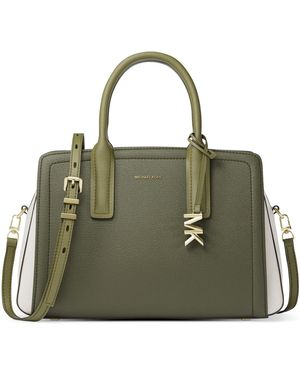 Michael Kors Laila Medium Color-block Leather Satchel Bag - Green