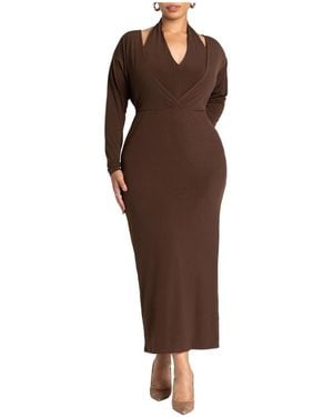 Eloquii Plus Size Maxi Dress With Halter Layer - Brown