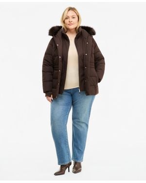 Calvin Klein Plus Size Bibbed Faux-fur Hooded Utility Puffer Coat - Blue