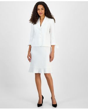Le Suit Three-button Tie-cuff Jacket & Flounce-hem Skirt Set - White