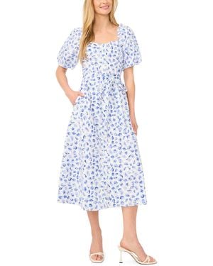 Cece Sweetheart Neck Puff-sleeve Cotton Midi Dress - Blue