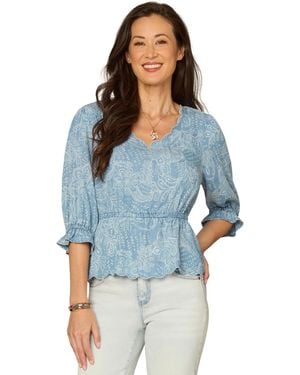 Democracy Scallop Edge Woven Top - Blue