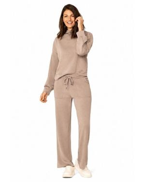 Cable & Gauge Mockneck Modal Top And Wide Leg Pant - Natural