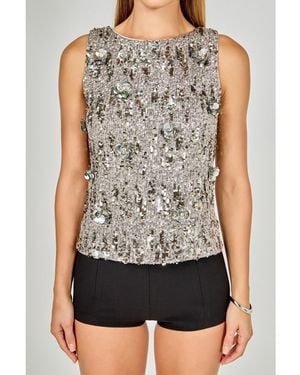 Endless Rose Flower Applique Sequins Top - Gray