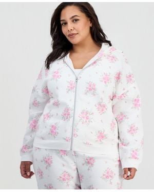 Planet Gold Trendy Plus Size Printed Zip-front Hoodie - White