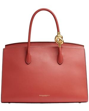Donna Karan Loden Leather Large Satchel Handbag - Red