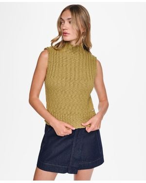 DKNY Sleeveless Mock Neck Ribbed Sweater - Green