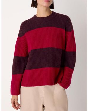 Whistles Wool Mix Wide Stripe Knit Sweater - Red