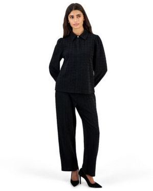 Anne Klein Essentials Houndstooth Pull On Wide Leg Top Pants 2 Piece Set - Black