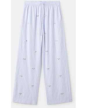 Mango Gemstone Detail Striped Pants - White