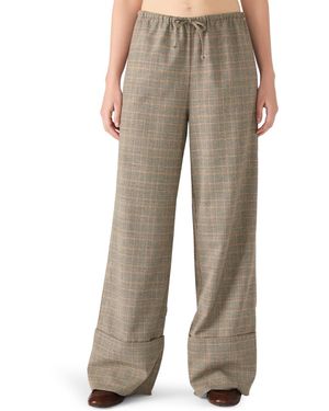 Steve Madden Idra Plaid Detail Pull-on Pants - Natural