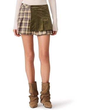 Steve Madden Tory Plaid Pleated Corduroy Skirt - Green
