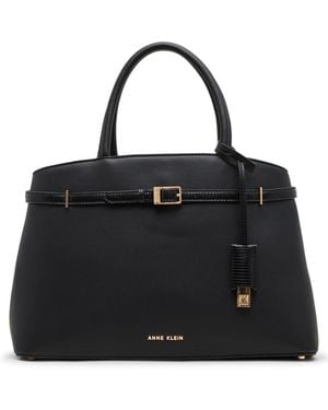 Anne Klein Large Top Handle Convertible Satchel Handbag - Black