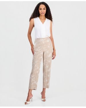 Kasper Petite Floral Embroidery Mid-rise Pants - White