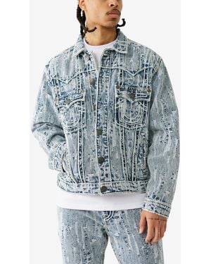 True Religion Oversized Distressed Rope Stitch Jacket - Blue