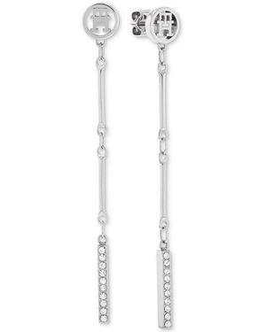 Tommy Hilfiger Logo & Pave Bar Linear Drop Earrings - White