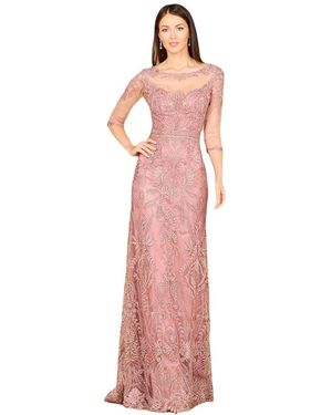Lara Detachable Half Sleeve Lace Sheath Gown - Pink