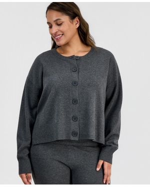 BarIII Trendy Plus Size Button-front Long-sleeve Cardigan - Gray