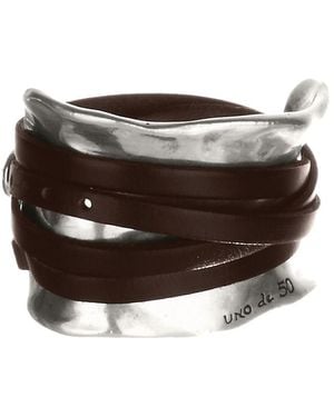 Uno De 50 Sterling Plated Brown Leather Strap Bracelet
