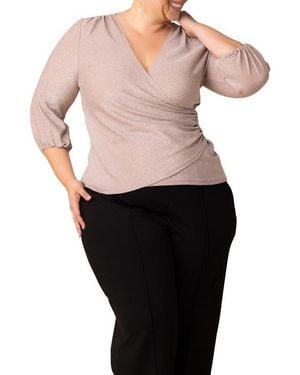 売れ筋商品|||キヨナ カットソー トップス レディース Plus Size Celeste Sparkle Faux Wrap Top Mocha sparkle Kiyonna Plus Size Celeste Sparkle Faux Wrap Top in Black | Lyst