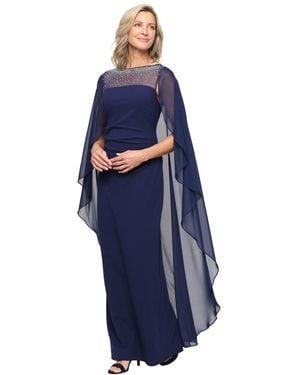 Alex Evenings Column Boat Neck Ball Gown - Blue
