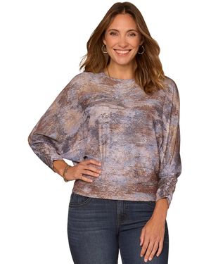 Democracy 3/4-sleeve Dolman Scoop Neck Placement Print Blouse - Purple