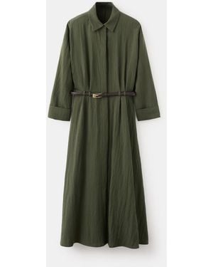 Mango Lyocell Belted Shirt Dress - Green