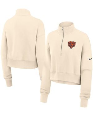 Nike Chicago Bears Legacy Phoenix Fleece Cropped Half-zip Sweatshirt - Natural