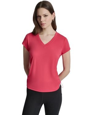 DKNY Ruched Side Seams V-neck Tech T-shirt - Red