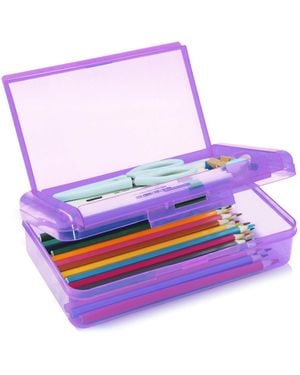 Gnuadz Double Layer Hard Pencil Case Plastic Translucent Snap-tight Lid Pen Storage Organizer - Purple