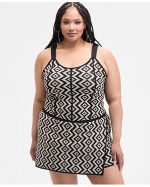 Nina Parker Trendy Plus Size Geo-knit Tank - Black
