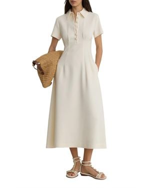 Reiss Button-neck Short-sleeve Midi Dress - Natural