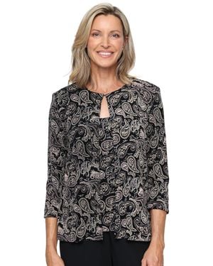 Alex Evenings Printed Jacket And Scoop Neck Tank Top - Black