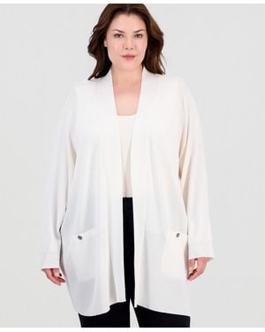 Anne Klein Plus Size Collarless Open-front Cardigan - White
