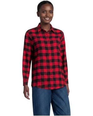 Lands' End Flannel Boyfriend Long Sleeve Shirt - Red